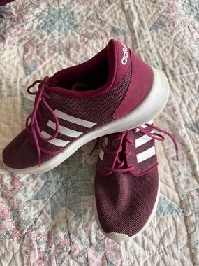 adidas Women's Burgundy Athletic Sneakers with White Stripes